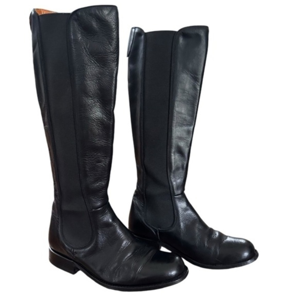 Frye Side Stretch Black Leather Knee High Riding Boots Size 6 - Picture 2 of 14